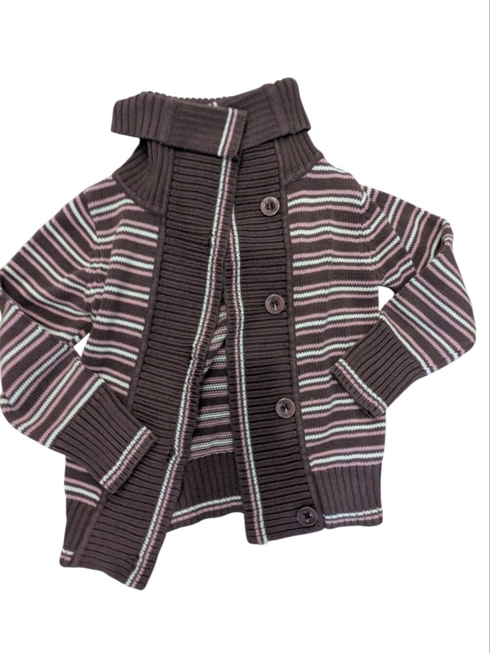 👉10/10$ Girls' Striped Button-Up Cardigan Sweater - Brown & Pink
